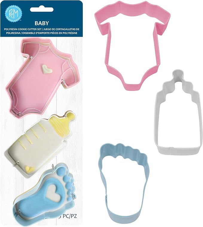R&M International New Baby Cookie Cutters, Onesie, Bottle, Foot, 3-Piece Set
