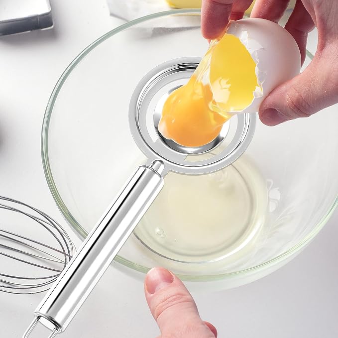 Andibro Stainless Steel Egg Separator - Long Handled Egg Sieve Tool for Kitchen Baking Cooking