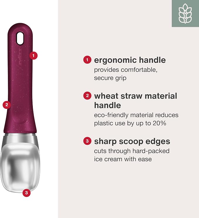 Zyliss Ice Cream Scoop - Stainless Steel Ice Cream Scoop - Dishwasher-Safe Scooper with Eco-Friendly Handle - Berry