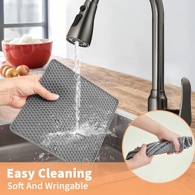 Silicone Trivet Mats, 4 Pack Trivets for Hot Dishes and Pans, Heat Resistant Non-Slip Trivet for Kitchen Countertop, Easy to Clean(Gray)