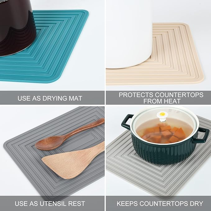Trivets for Hot Pots and Pans-Trivets for Hot Dishes-Silicone Heat Resistant Mat for Countertops, Kitchen Small Dish Drying Mat, Silicone Pot Holders-Hot Pads for Kitchen Set 2 Light Grey