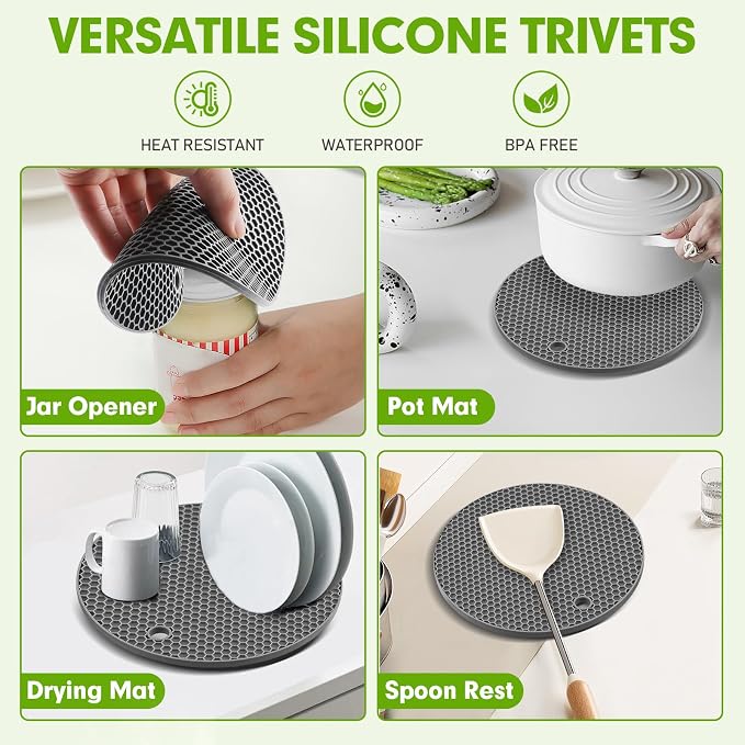 Silicone Trivets for Hot Dishes, Food-Grade Silicone, BPA Free 4PCS | It Can Be Placed on Kitchen Countertops, Dining Tables, or in Pots to Prevent Burns, and Is Dishwasher-Safe.