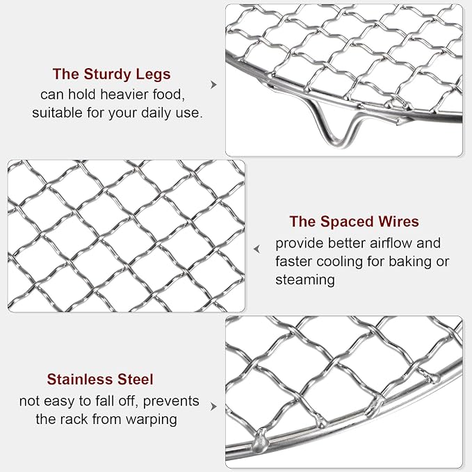 HARFINGTON Round Cooking Rack 9-inch 201 Stainless Steel Cross Wire Barbecue Grill Net with 20mm Legs for Cooking Baking Steaming BBQ