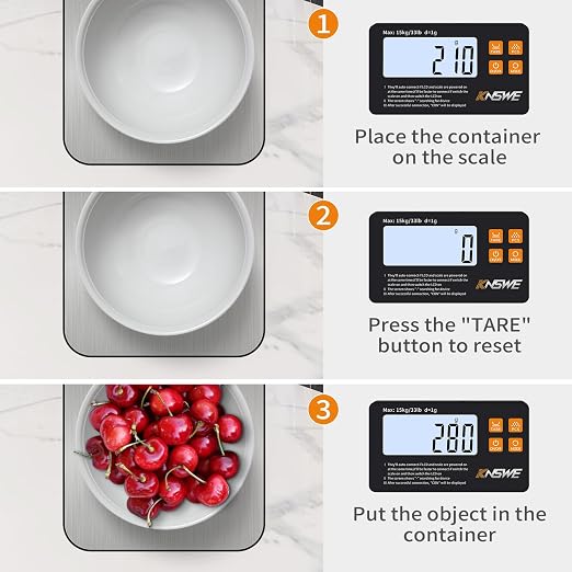 Food Scales with Split Wireless LCD Display 33lb/15kg Digital Kitchen Scale 304 Stainless Steel 1g High Precision 7 Units for Cooking Baking Electric Weighing Coffee with PCS Tare Function