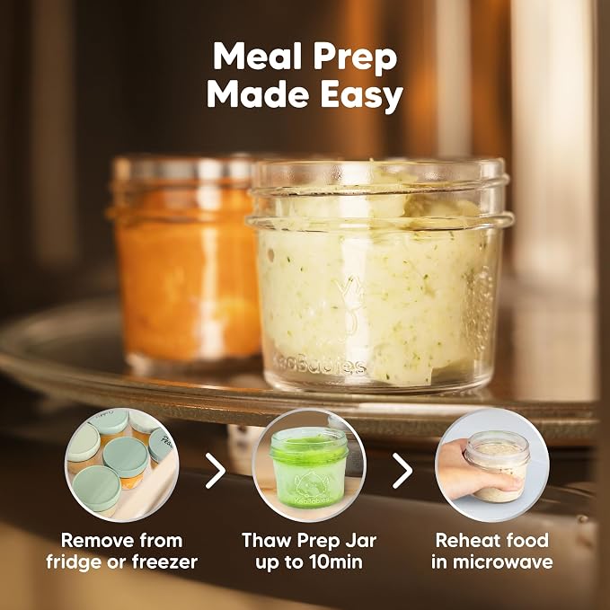 KeaBabies 6pk 4oz Glass Baby Food Containers with Lids, Leak-Proof (Sage) | Microwavable Small Glass Jars, Baby Purees, Toddler Snack Storage Containers, BPA-Free, Dishwasher-safe, Freezer Safe