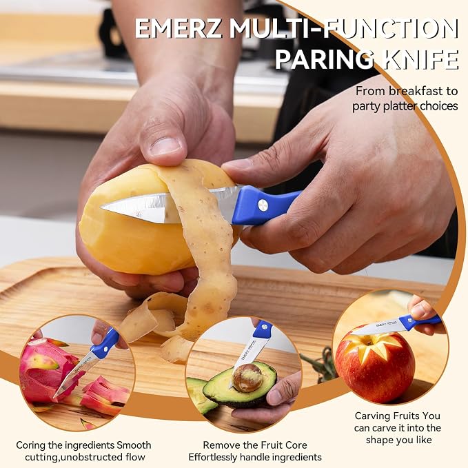 Paring Knives Set of 4,Stainless Steel Paring Knife,Ergonomic PP Triple Rivet Handle,3.5inch,Sharp Small Knife Set for Peeling Coring Cutting,Pairing Knives for Fruit,Blue