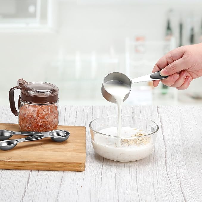 Measuring Cups and Spoons Set, 13-Piece Stainless Steel Measuring Cup and Magnetic Measuring Spoon Set, Stackable Kitchen Tools and Used for Dry Liquid Ingredients (Black)
