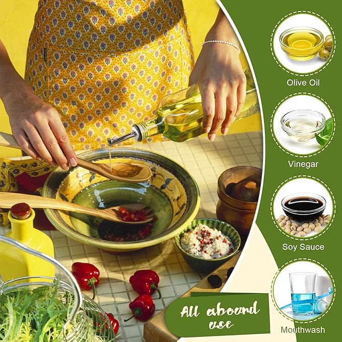 Showvigor Olive Oil Dispenser, 2 Pack 17oz/500ml Square Tall Glass Bottle | Vinegar Cruet Bottle, 2 Stainless Steel Pourers, 4 Labels, 1 Brush and 1 Funnel, for Kitchen