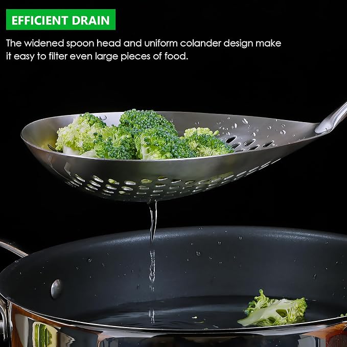 Skimmer Slotted Spoon, 304 Stainless Steel Spider Strainer Skimmer Ladle Spoon for Cooking and Frying, Pasta, Spaghetti, 4.3 inch, Dishwasher safe