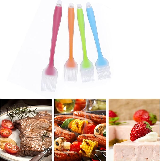 4 Piece Set Silicone Applicator Brush Grill Brush Heat Resistant Oil Seasoning Brush Cooking Silicone Non-stick Cake Bread Cream Applicator Pastry Brush Suitable for Kitchen Tableware