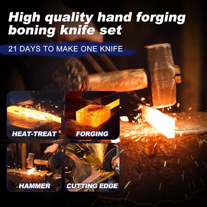 4-Piece Hand Forged Butcher Knife Set with High Carbon Steel | Full Tang Meat Cleaver Set for Bone Cutting, BBQ, Meat Preparation and Outdoor Cooking