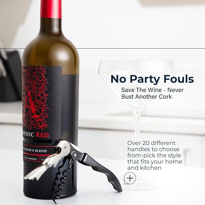 HiCoup Kitchenware Wine Opener - Professional Corkscrews for Wine Bottles w/Foil Cutter and Cap Remover - Manual Wine Key for Servers, Waiters, Bartenders and Home Use - Stainless Steel Black