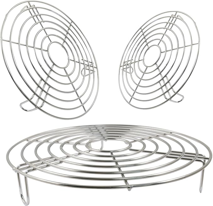 3PCS Round Cooling Racks Stainless Steel | Steaming Baking Rack, Roasting Rack, Fits Air Fryer Stockpot Pressure Cooker, Sizes: 9.25", 8", 6.89"