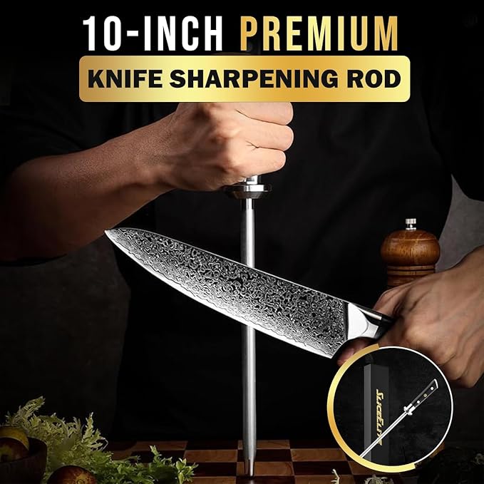 SliceElite Knife Sharpener Rod 10 Inch Sharpening Steel G10 Handle Diamond Coated Honing Rod Knife Steel Sharpener Chef Kitchen Knives Tool Honer Sharpener Japanese Style Utility