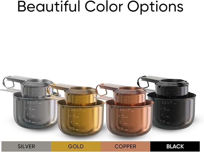 Color Up Measuring Cup Set, 8 Piece – Includes 2 Cup, Copper Finish, Stainless Steel, Accurate for Wet & Dry Ingredients, Embossed Markings, Easy-Pour Spouts, Dishwasher-Safe, Kitchen Essential