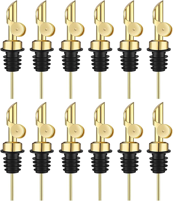 Pafuen 12 Pack Liquor Pour Spout, Oil Pourer, Olive Oil Pour Spout for Olive Oil Dispenser (Gold)
