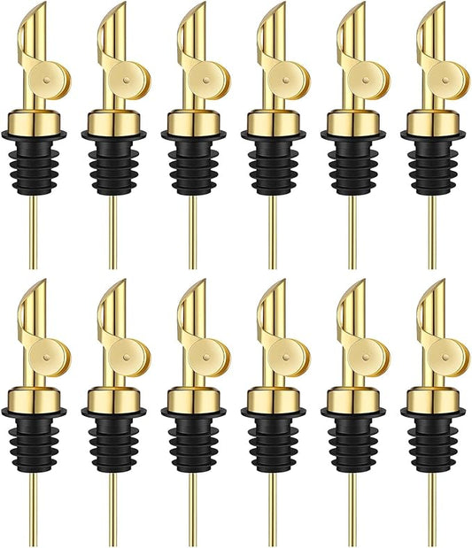 Pafuen 12 Pack Liquor Pour Spout, Oil Pourer, Olive Oil Pour Spout for Olive Oil Dispenser (Gold)