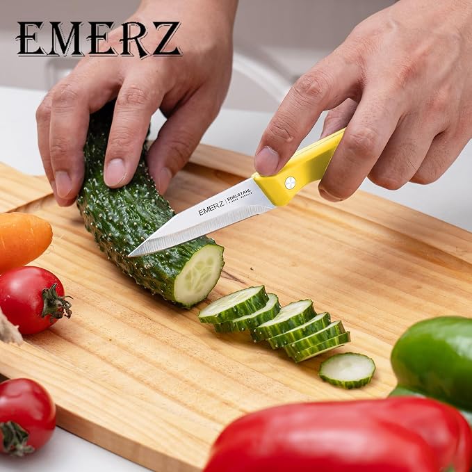 Paring Knives Set of 4,3.5inch, Stainless Steel Paring Knife,Ergonomic Handle,PP Triple Rivet,Sharp Small Cutting Knife for Peeling Coring Cutting,Yellow Pairing Knives for Fruit
