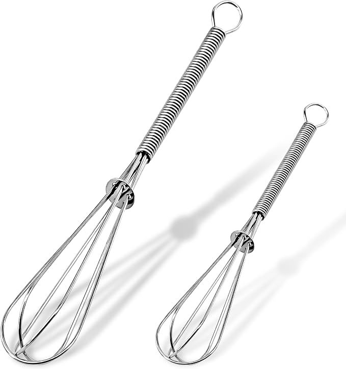 Anaeat Mini Wire Whisks, Set of 2 Portable Stainless Steel Kitchen Tiny Whisk & Egg Beater with Thick Wire - Sturdy Small Mixing Balloon for Cooking, Blending, Whiping, Beating and Stirring (5" + 7")