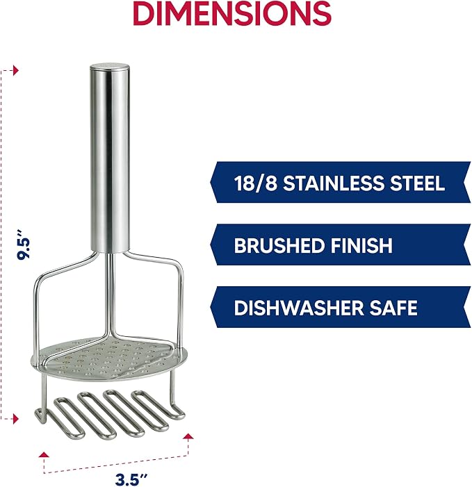 HIC Kitchen Dual-Action Potato Masher And Ricer, 18/8 Stainless Steel, Wire Masher With Built-In Ricer Disc For Extra-Creamy Potatoes