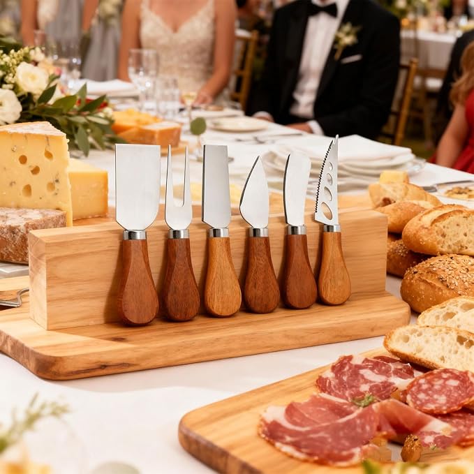 Charcuterie Board Accessories Set - Stainless Steel Spreader Knives with Wooden Handles, Mini Serving Tongs, Spoons & Forks for Parties, Weddings & Holidays (6pc Knives + 15pc Tools)
