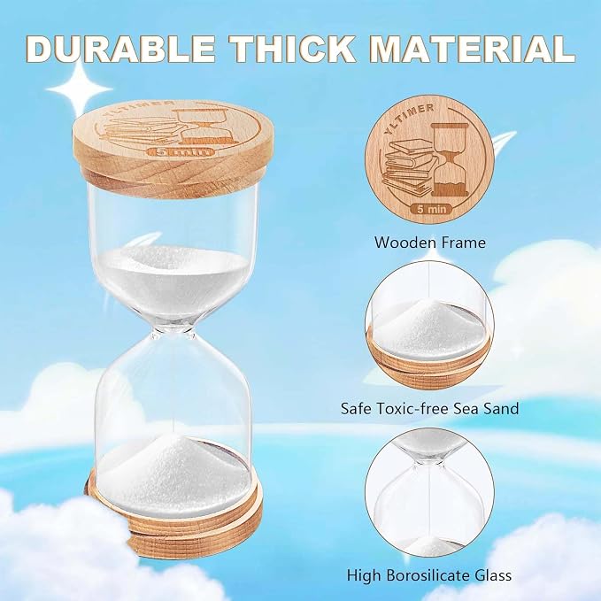 30 Minute Sand Timer Hourglass, Beech Wood White Sand Watch 30 Min,Mini Sand Clock, Reloj De Arena,Small Sandglass Hour Glass for Kitchen, Home Decorative (White)