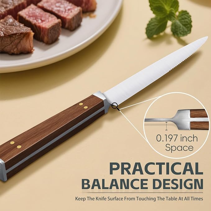 Purple Dragon Serrated Steak Knives Set of 8-4.7 Inch Dinner Knife High Carbon German Steel Steak Knife Set with Square Wooden Handle - Effortless Cutting Christmas Gift for Men and Women