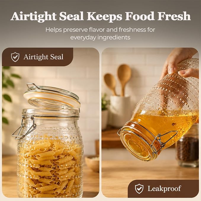 ComSaf Tall Glass Pantry Jars with Airtight Lids 71 oz 3 Pack Wide Mouth | Flour sugar cereal, Pasta pet food, Pantry organization, Cabinet organization, Countertop storage, Sourdough pickling
