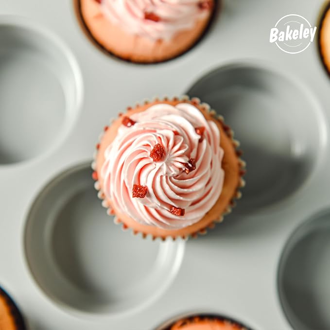 12-Cavity Muffin Pan, Nonstick Ceramic Cupcake Pan, Heavy-Duty 0.6mm Aluminum, Easy-Release Bakeware for Home Bakers & Holiday Treats, Grey