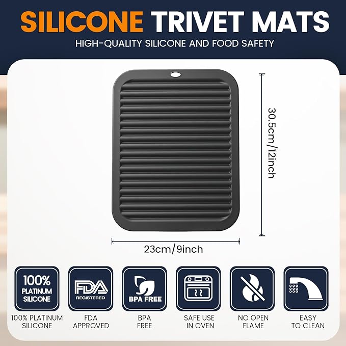 Silicone Trivet Mats 4 Heat Resistant Pot Holders Multipurpose Non-Slip Hot Pads for Kitchen Potholders, Drying mat, Jar Opener, Spoon Holder, Coaster.(Pitch Black)