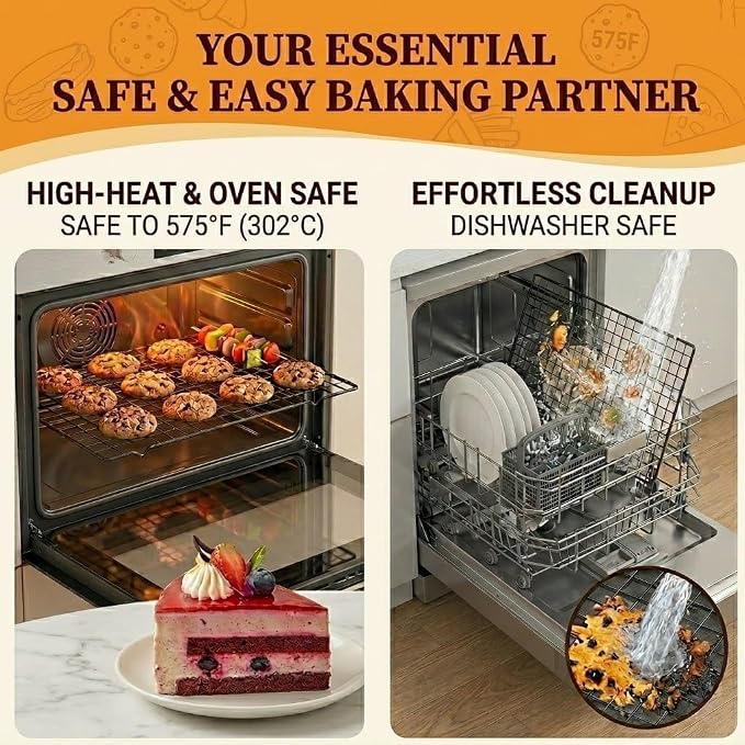 Cooling Rack Set of 1, 10" x 16" No Warp Heavy Duty Stainless Steel Baking Rack - Fits Half Sheet Pan, Oven Safe 575°F,for Baking, Roasting & Dehydrating, Dishwasher Safe