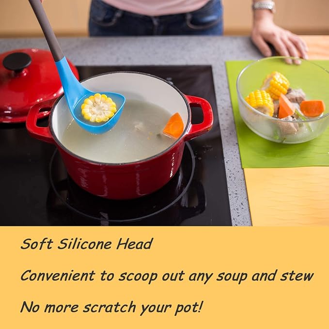 Liflicon Soup Ladle Silicone Spoon with Food Grade Silicone Stylish Design Heat Resistant Up to 446 Degree Fahrenheit Non Stick Odor Resistant Dishwasher Safe-Chacha Ladle