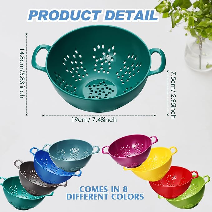 Baderke 8 Pcs Mini Colander Plastic Small Fruit Strainer with Double Handles Berry Colanders mini Fruits Strainers Bowl for berries Vegetable Kitchen, Assorted Colors