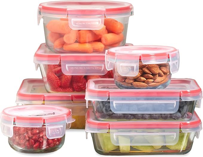 Pyrex Freshlock (7-Pack) Glass Food Storage Containers Set (1, 2, 4 Cup) | Meal prep containers with airtight locking lids, freezer, dishwasher, & microwave safe