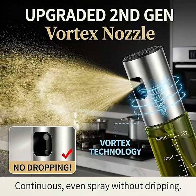 Oil Sprayer for Cooking - Olive & Avocado Oil Spray Bottle, 100ml Food Grade Glass Mister with Adjustable Nozzle for Kitchen Gadgets, Air Fryer, Salad, Frying, BBQ （1PCS）
