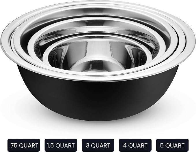 10-Piece Stainless Steel Mixing Bowl Set with Lids for Food Prep & Storage | WHYSKO Mixing Bowls with Lids Set - .75, 1, 1.5, 3 & 5 Quart Kitchen Bowls, Rustproof Metal Nesting Bowls, Dishwasher Safe