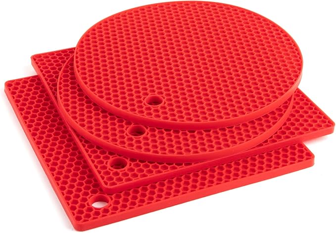 4 Pack Trivets for Hot Dishes | Hot Pads for Kitchen, Silicone Pot Holders for Kitchen Countertops,Table, Hot Pots and Pans, Easy to Wash and Dry, Red