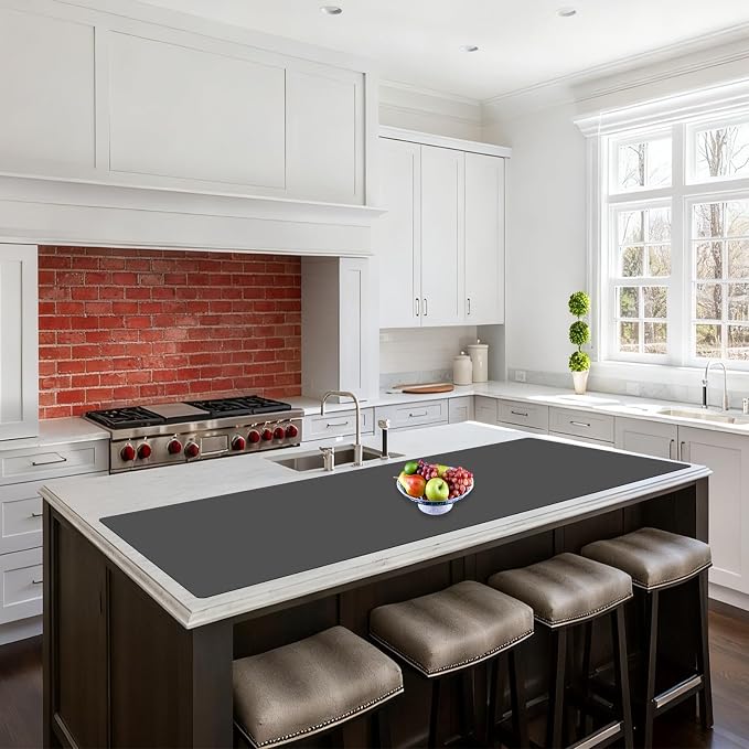 72''x16'' Large Silicone Mat for Kitchen Counter, Non-Slip Heat Resistant Countertop Protector, Waterproof Multipurpose Mat for Kitchen Island, Dark Gray