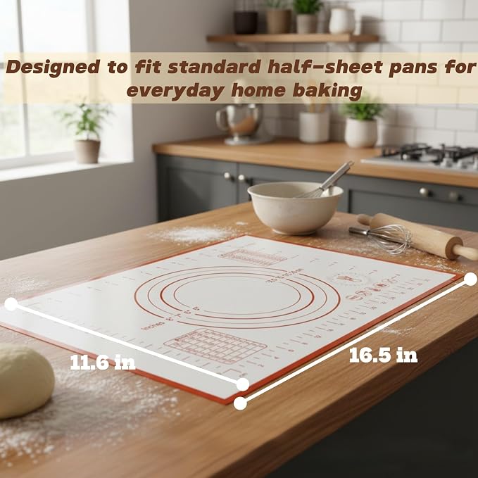 Silicone Baking Mats - Non-Stick Pastry Mat, Half Sheet Size, Pack of 4 | Non-Stick Pastry and Dough Mat with Measurement Guides, Silicone Mat and Baking Essentials, Half Sheet Pack of 4 (11"x16")