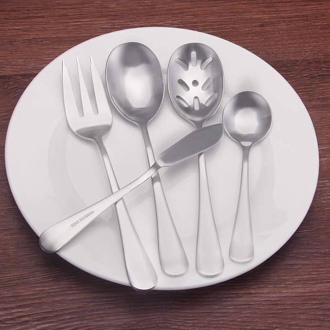 5-Piece 18/0 Stainless Steel Serving Set, sharecook Large Hostess Set with Round Edge, Mirror Finished,Dishwasher Safe