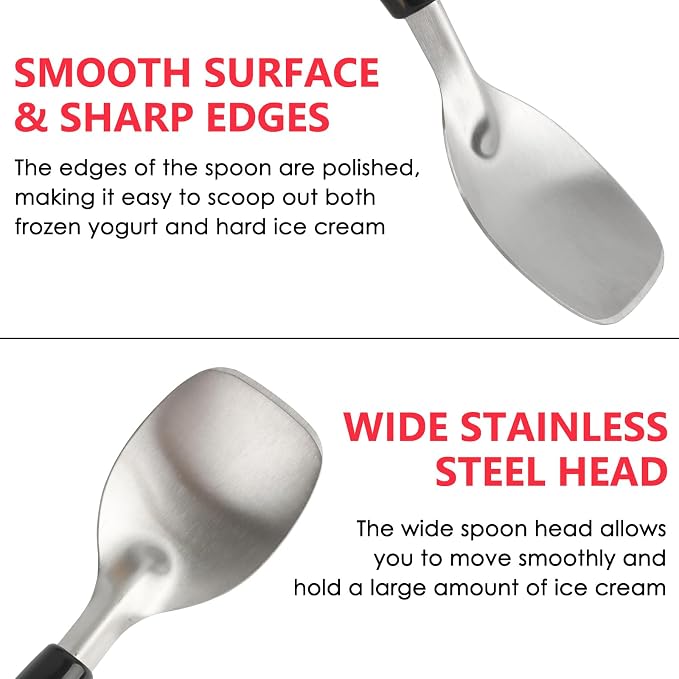 KAYCROWN 2 Pack Ice Cream Spade, Stainless Steel Ice Cream Spade Scoop with Non-Slip Handle for Hard or Creamy Ice Cream, Flat Ice Cream Paddle - Heavy Duty Strong, Durable Bend Proof, Dishwasher safe