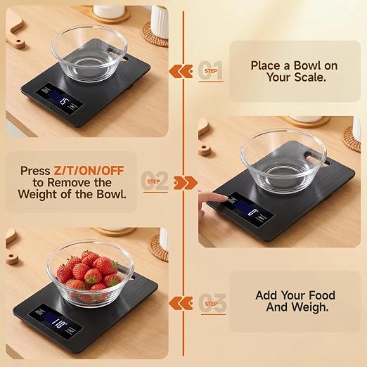 Food Scale, Digital Kitchen Scale with Hanging Loop, 11lb Baking Scale | 1g Accuracy, g/oz,etc.5 Unit Conversion, Tare Function, Fingerprint-Resistant Steel, Suitable for Cooking, Baking ,Meal Prep