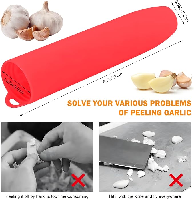 Silicone Garlic Peeler Tube- Garlic Roller Peeling Tube Tool Garlic Odorfree Peel Garlic Easy Roll Tube Useful Kitchen Gadgets (Red)