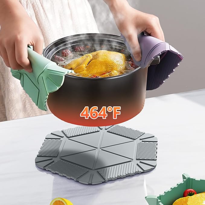 Magnetic Silicone Trivet & Pot Holder, Kitchen Heat Resistant Mat | Trivets for Hot Dishes, Hot Pots & Pans, Non-Slip Hot Pads for Countertops & Dining Table & Oven, Jar Opener & Spoon Rest