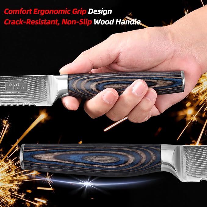 Damascus Bread Knife, 8-Inch Bread Knife with 9Cr18MoV Steel Core, Japanese Bread Knife with Ergonomic Wood Handle, Ultra-Sharp Serrated bread Knives for Homemade Bread with Gift Box DBK-001