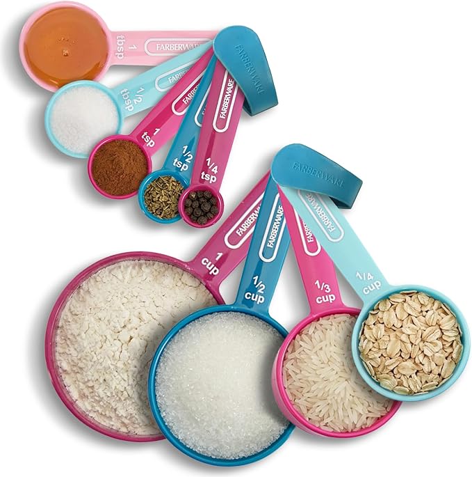 Farberware – Measuring Cup & Spoon Set (9-Piece) – Blue & Pink, Set of 9