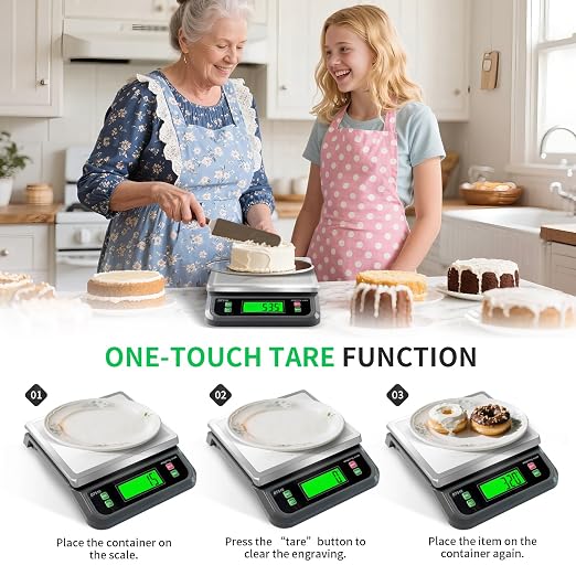 Large Digital Kitchen Scale40kg Stainless Stee with 6 Unit Tare PCS Funtion | Food Scales 88lbs with LCD Display for Baking, Bread, Cooking, Meat, Vegetables, Farm with Adapter Grey