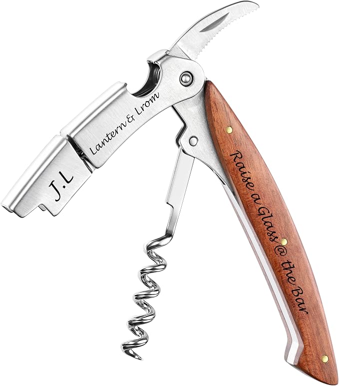 Fanery Sue Personalized Wine Opener - Custom Engraved Professional Corkscrews for Wine Bottles w/Foil Cutter and Cap Remover - Manual Wine Key