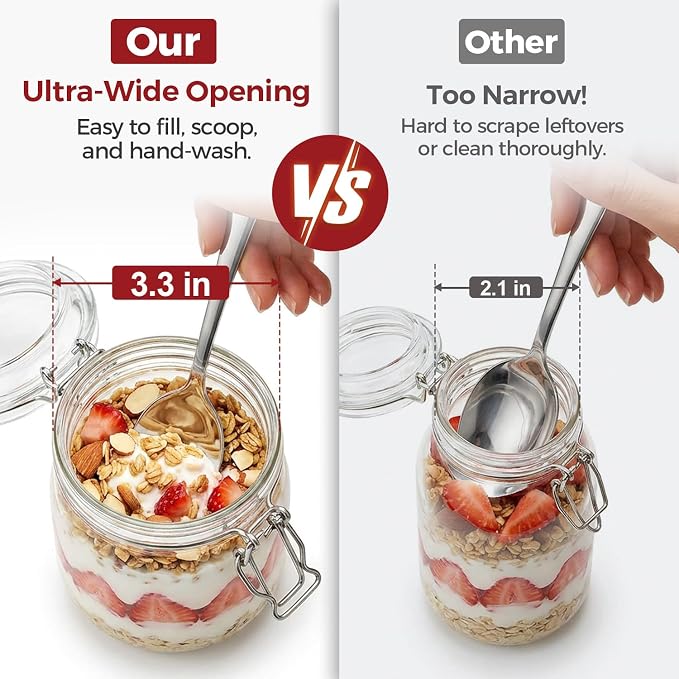 Small Glass Jars with Airtight Lids 17oz 6 Pack Overnight Oats Jars | Leak Proof,BPA-Free,Clamp Lid, Sugar Cookies Candy Nuts Snacks Storage, Pantry Organization, Wide Mouth, Labels Included