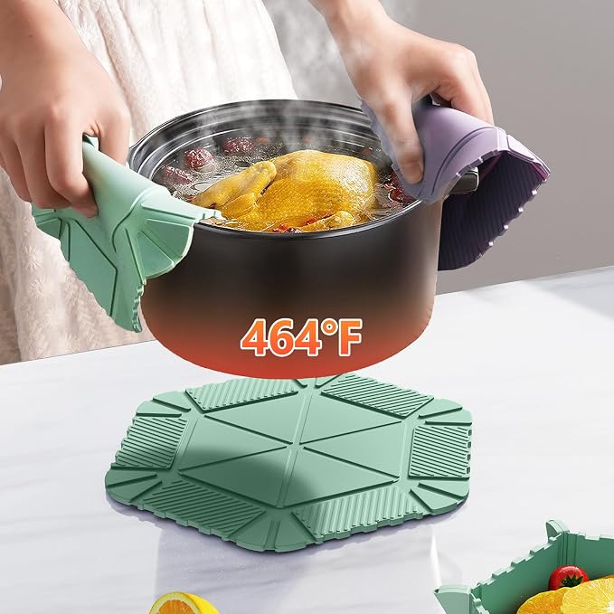 Magnetic Silicone Trivet & Pot Holder, Kitchen Heat Resistant Mat | Trivets for Hot Dishes, Hot Pots & Pans, Non-Slip Hot Pads for Countertops & Dining Table & Oven, Jar Opener & Spoon Rest